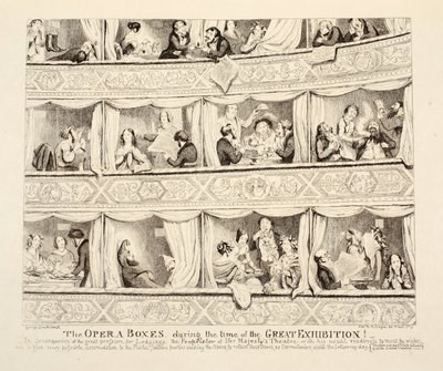 The Opera Boxes durante o tempo da Grande Exposição, pub. 1851 de George Cruikshank