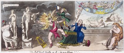 O Pall Mall Apollo ou, R...ty em chamas!!! 1816 (gravura colorida) de George Cruikshank