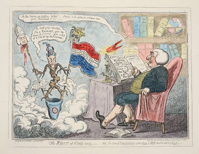 A Raiz dos Reis Mal, pub. 1835 (gravura colorida à mão) de George Cruikshank