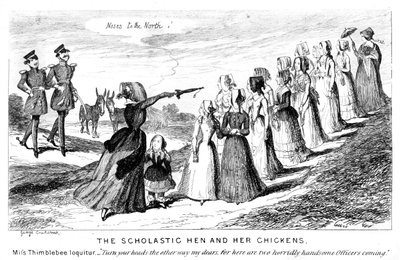 A galinha escolástica e suas galinhas, século XIX. de George Cruikshank