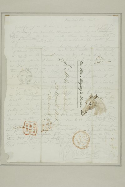 Sem título (carta de Cruikshank com esboços de cabeça de cavalo) de George Cruikshank