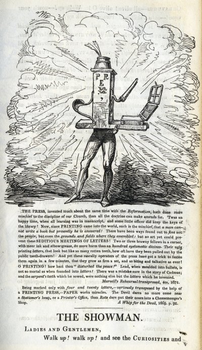 Vitória da Imprensa para as liberdades do povo, ilustração de &39;The Political Showman - em casa!&39; por William Hone, publicado em 1821 de George Cruikshank