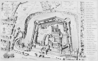 Vista da Torre de Londres em 1553 (gravura) de George Cruikshank