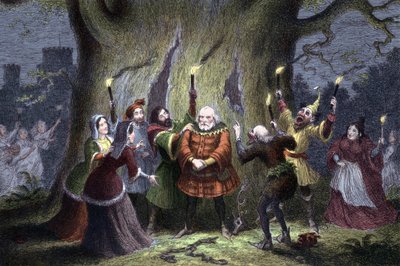 William Shakespeare The Merry Wives of Windsor, peça interpretada pela primeira vez em 1597 ou 1600. Falstaff, tendo mantido a sua suposta nomeação em Windsor Forest Mistress Ford como Herne the Hunter e tendo sido beliscado e esmurrado por 