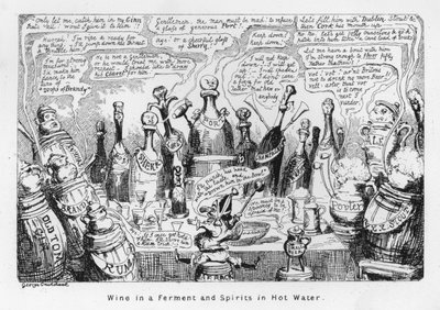 Vinho em fermentação e bebidas espirituosas em água quente (gravação) de George Cruikshank