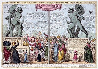 Mulheres admirando a estátua de Aquiles, Hyde Park, Londres, 1822. de George Cruikshank