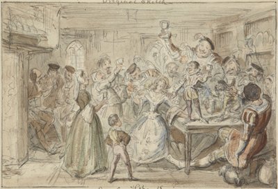 Xit, agora Sir Narcissus Le Grand, entretendo os seus amigos no dia do seu casamento de George Cruikshank