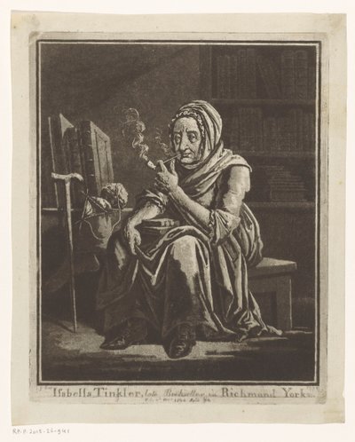 Retrato da livreira Isabella Tinkler de Richmond aos 92 anos
Isabella Tinkler, falecida Livraria, em Richmond Yorks (título sobre o objecto) de George Cuitt (I)