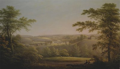Easby Hall e Easby Abbey com Richmond, Yorkshire no fundo de George Cuitt