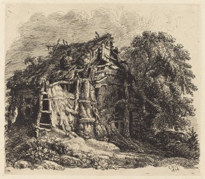 Welsh Hovel em Machynllaeth de George Cuitt the Younger