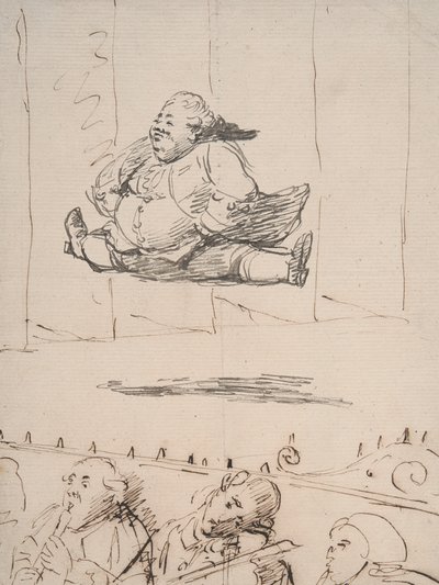 Um homem fazendo o Splits, c.1760-90 (caneta e tinta marrom e cinza no papel) de George Dance