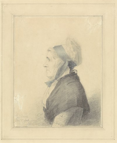 Retrato de uma senhora idosa, 1796 (grafite, tinta e wc no papel) de George Dance