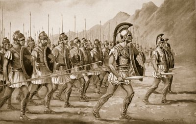 Uma falange macedônia, ilustração da "História das Nações de Hutchinson", 1915 de George Derville Rowlandson