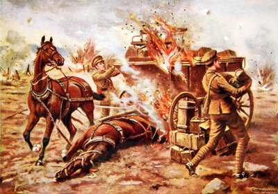 Atuando Bombardier HA Creasey ajudando a descarregar um vagão de munição em chamas sob fogo muito pesado de George Derville Rowlandson