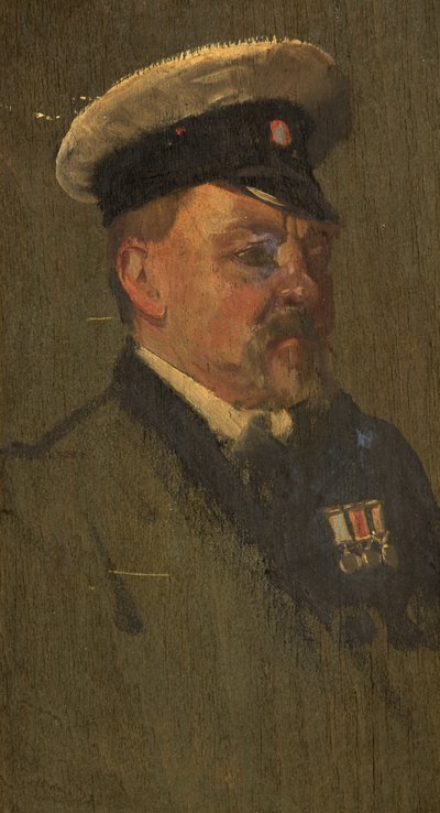Retrato de H. Long, R.N., c. 1920 (óleo sobre painel) de George Edmund Butler