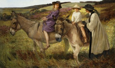 Duas crianças cavalgando burros à beira de um pântano de George Edmund Butler