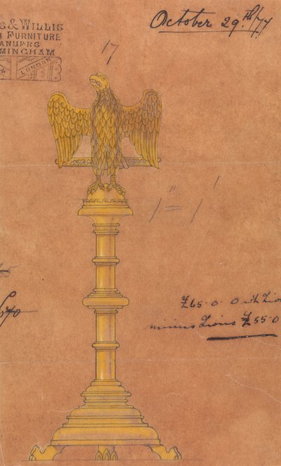 Desenhos executados para Jones e Willis, trabalhadores de metal e madeira e fabricantes de mobiliário de igrejas de Birmingham e Londres de George Edmund Street