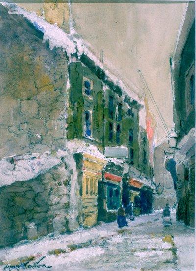 Winter, Clive Street, North Shields (carvão e aquarela em papel colado em cartão) de George Edward Horton