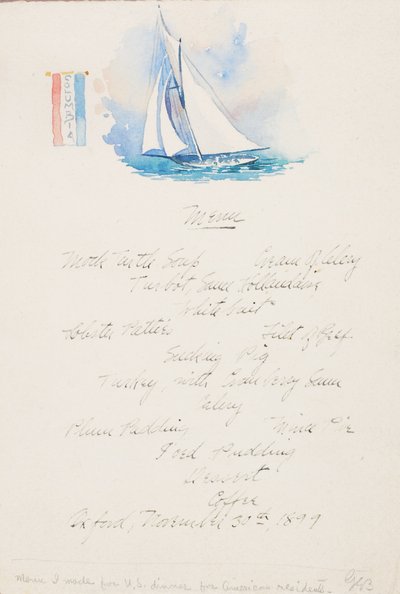 Ementa para um jantar nos EUA, Oxford de George Elbert Burr