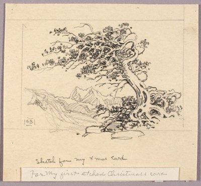 Esboço para cartão de Natal (Windswept Pine [no. 1]) de George Elbert Burr