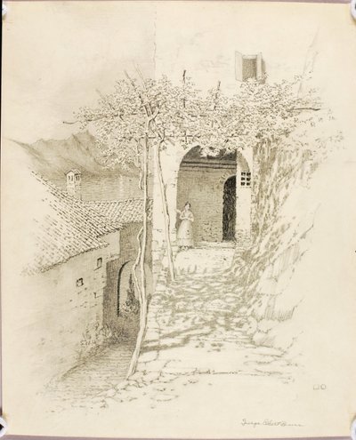 Sem título (desenho de transferência para Rua da aldeia, Lago de Lugano, Itália [n.º 1]) de George Elbert Burr