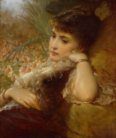 Retrato de uma senhora (óleo a bordo) de George Elgar Hicks