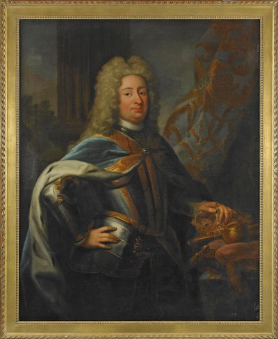 Retrato de Frederico I (Frederick I) (1676-1751) Rei da Suécia e Príncipe da Finlândia - Pintura de Georg Engelhard Schroeder (1684-1750), óleo sobre tela (143x114,5 cm) de George Engelhardt Schroeder