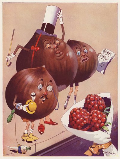 Castanhas e um ramo de framboesas (litografia a cores) de George Ernest (after) Studdy