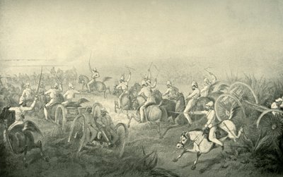Artilharia indiana do cavalo que galopa na ação, 1850s, 1901. de George Francklin Atkinson