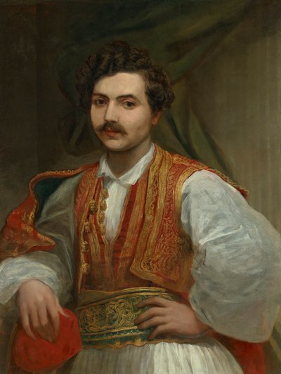 Retrato de Nicolas Ionides (1815-1873), a meio comprimento, em traje grego de George Frederic Watts