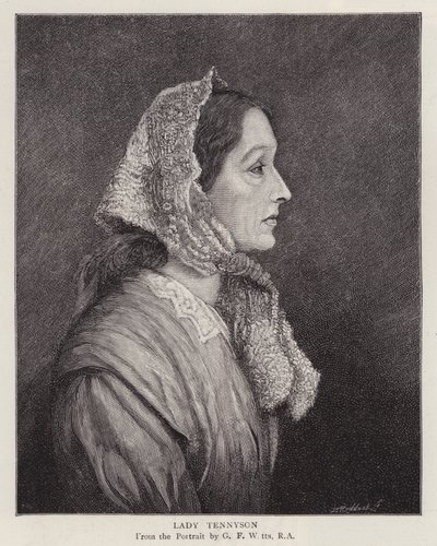Retrato de Emily Tennyson, Lady Tennyson, esposa do poeta inglês Laureate Alfred, Lord Tennyson (litho) de George Frederick (after) Watts