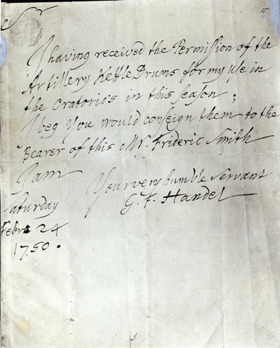 Carta de George Frederick Handel datada de 24 de fevereiro de 1750 de George Frederick Handel