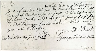Carta escrita por Handel, junho de 1716 de George Frederick Handel