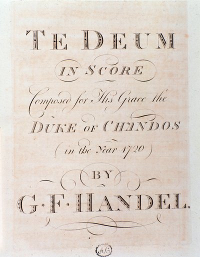 Página de título da partitura de Te deum de G F Handel de George Frederick Handel