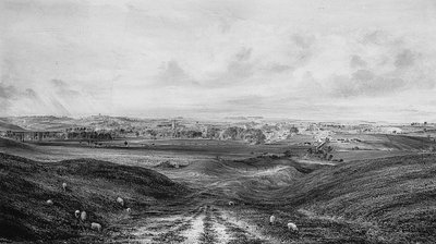Uma extensa Vista de Winchester (aguarela e lápis sobre papel) de George Frederick Prosser