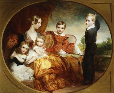 Um retrato de grupo de uma senhora com seus quatro filhos em um terraço, 1843 de George Frederick Watts