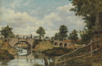 Uma ponte velha em Hendon, Middlesex. Por volta de 1828 de George Frederick Watts