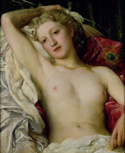 Menina, com, pavão, ventilador de George Frederick Watts