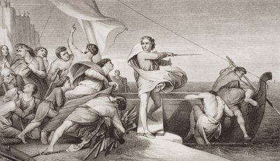 Rei Alfred incitando os anglo-saxões a repelir a invasão dos dinamarqueses em 876 dC, de "Ilustrações da história escocesa e inglesa", Volume I de George Frederick Watts