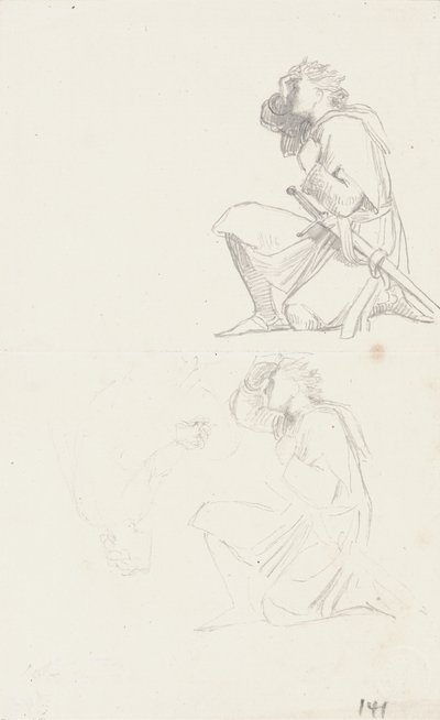 Estudos de um cavaleiro ajoelhado (grafite) de George Frederick Watts
