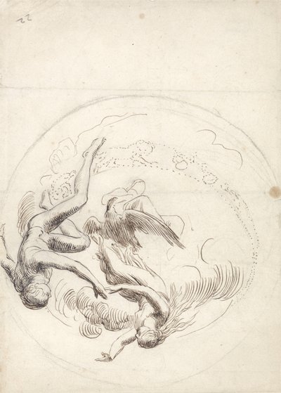 Estudo para uma decoração circular no teto (caneta e tinta marrom e grafite) de George Frederick Watts
