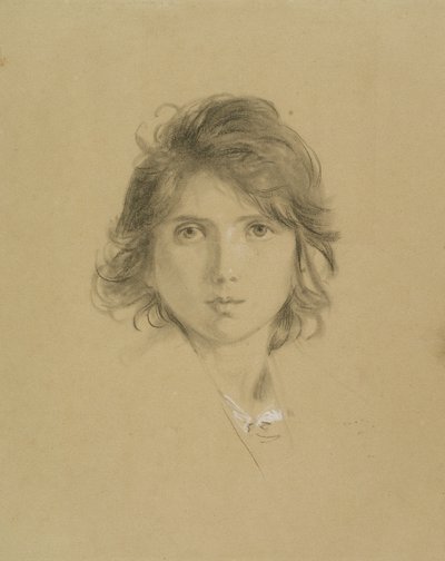 Estudo para a cabeça de um menino em Camponeses da Campagne durante o Vintage, c.1860 (giz preto aumentado com branco) de George Frederick Watts