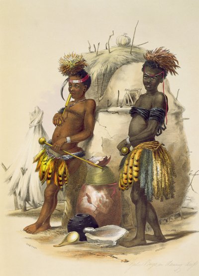 Dabiyaki e Upapazi, Zulu Boys em Dancing Dress, prato 17 de &39;The Kafirs Illustrated&39;, 1849 de George French Angas