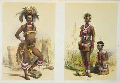 N&39;Pae a Young Zulu em Gala Dress e duas das Dancing Girls de King Panda, prato 19 de &39;The Kafirs Illustrated&39;, 1849 de George French Angas