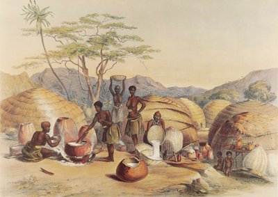 Mulheres zulus fabricam cerveja "outchualla de George French Angas