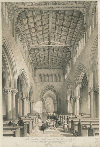 Stafford - Interior da Igreja de Santa Maria: litografia colorida, nd [c 1841] de George Gilbert Scott