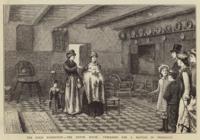 A exposição de Paris, a casa holandesa, preparando-se para um batismo na Frísia de George Goodwin Kilburne