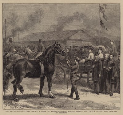 Show da Royal Agricultural Society em Bedford, Horse Parade antes do príncipe herdeiro e princesa da Alemanha de George Goodwin Kilburne