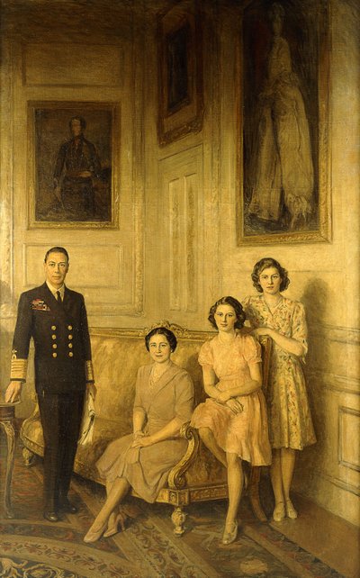A Família Real: Rei Jorge VI, Rainha Isabel e as suas duas filhas, Princesa Margarida e Princesa Isabel de George Harcourt