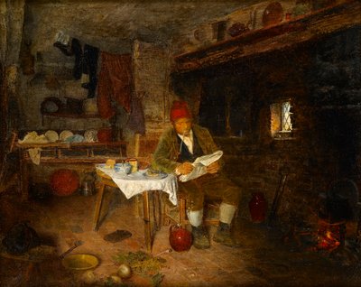 Uma casa rústica: lendo as notícias, 1855 de George Hardy